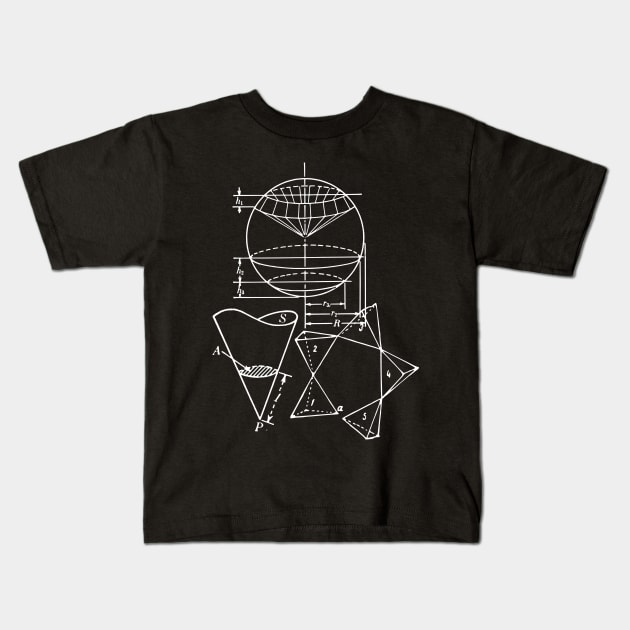 Vintage Math Diagrams - white on black Kids T-Shirt by funmaths